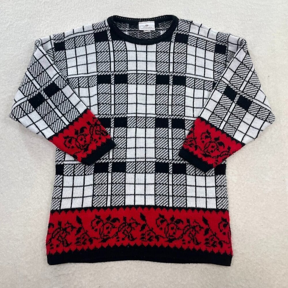 Worthington Vintage Plaid 80s Retro Knit Sweater Size Small
